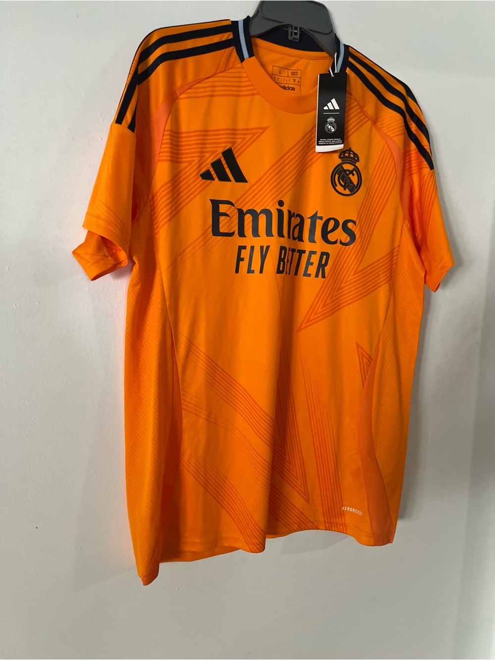 adidas Men’s Orange Real Madrid Third Jersey with Black Accents SZ L